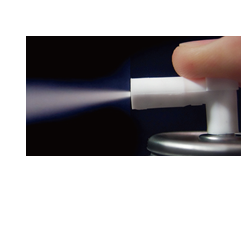 缶の中に液状・粉状の内容物と液化ガスを詰め、ボタンを押すとガスの圧力で内容物が霧状に吹き出す製品。防虫剤・消毒剤などに使用。